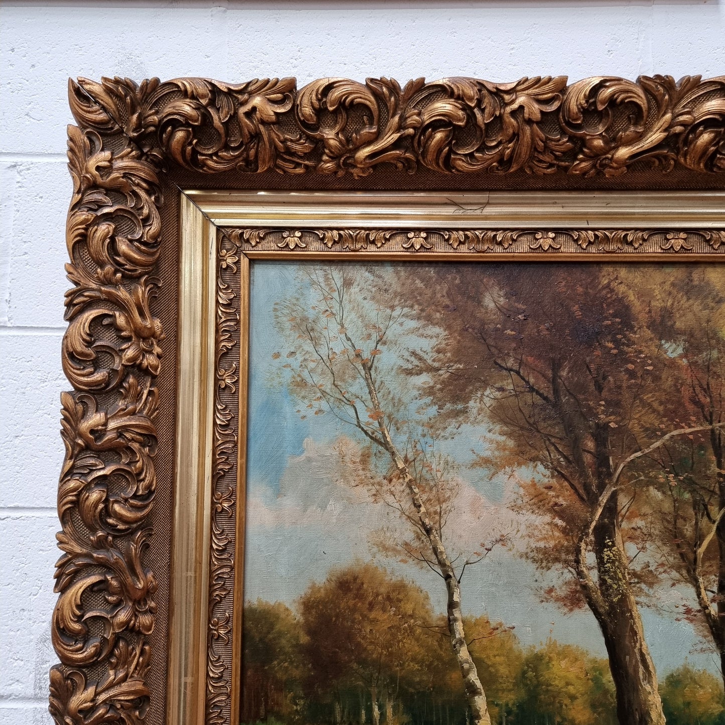 Sourced from France Signed Oil on Canvas Country Tree Scene In Ornate Gilt Frame