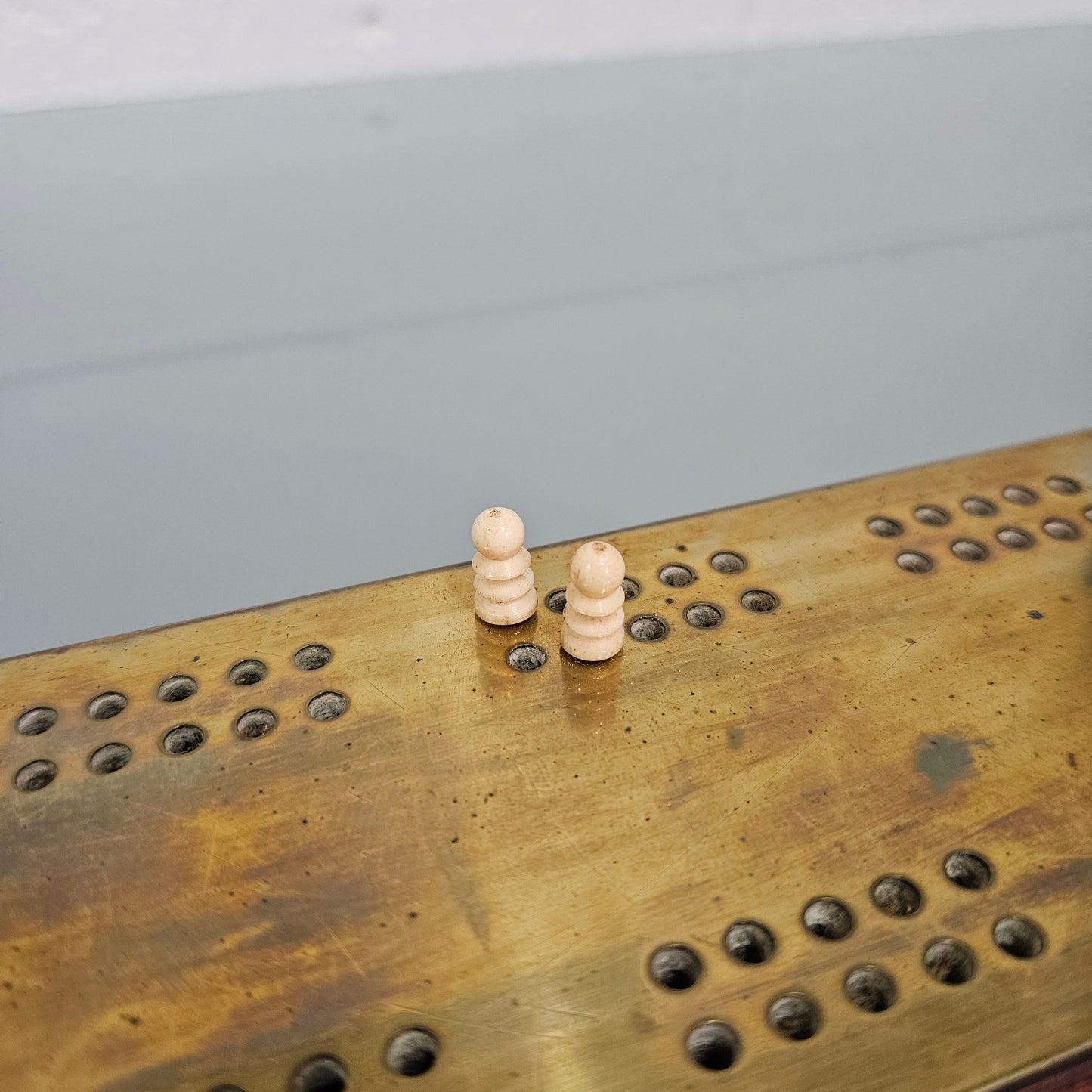 Vintage Brass & Timber Cribbage Board