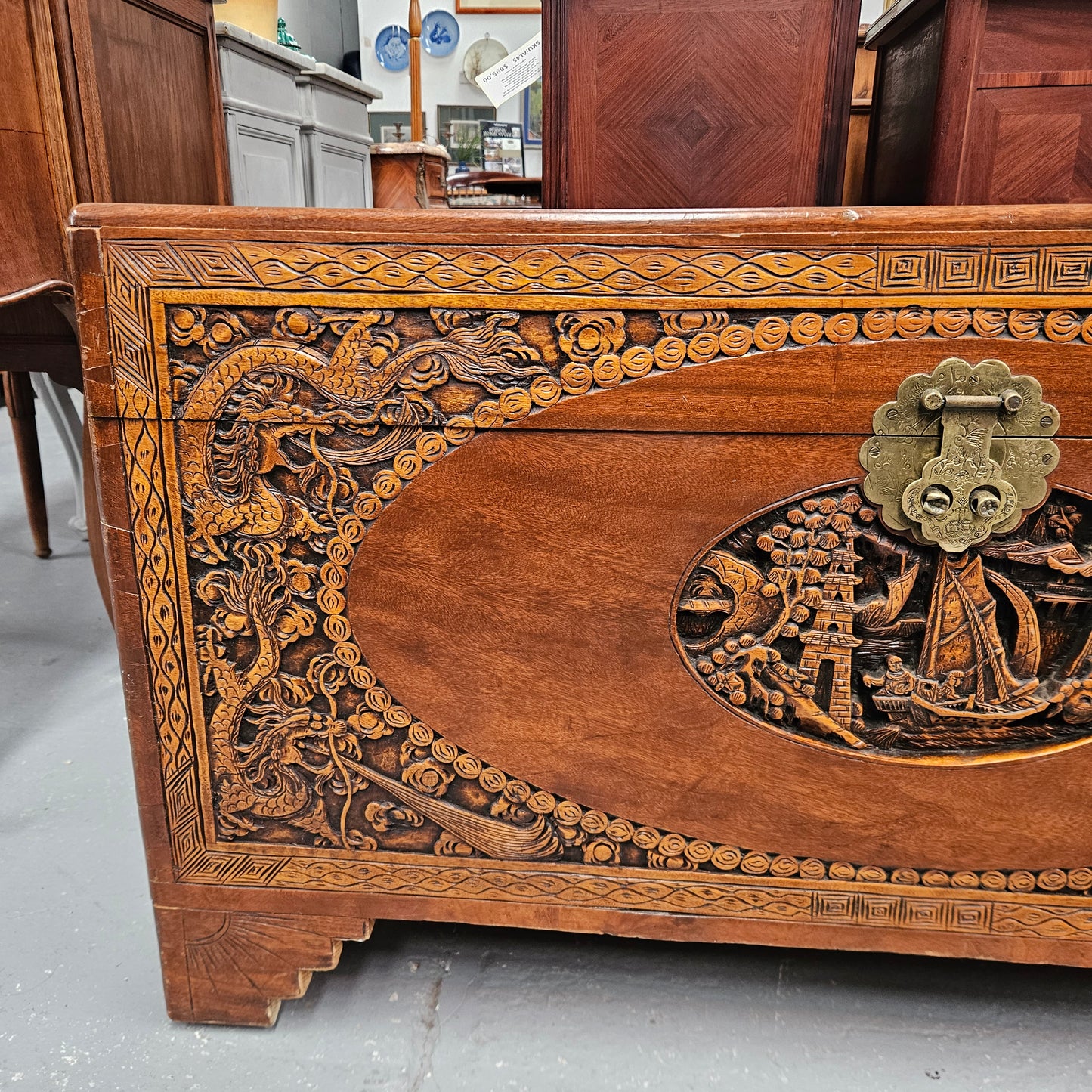 Oriental Carved Camphor Wood Chest