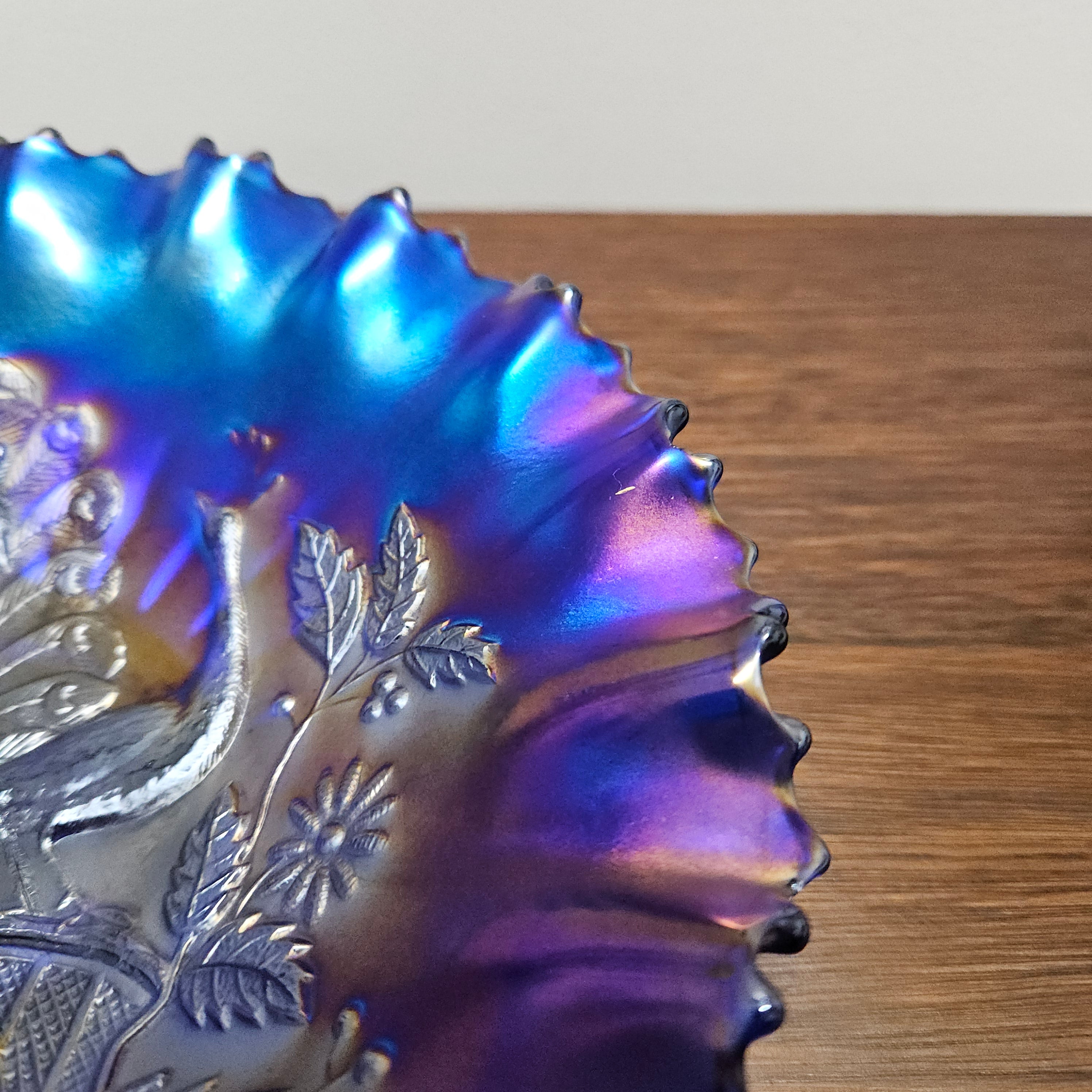 Superb Electric Blue Carnival Glass Bowl Northwood Peacocks | Antique & Vintage | Moonee Ponds Antiques | Australia Wide Delivery