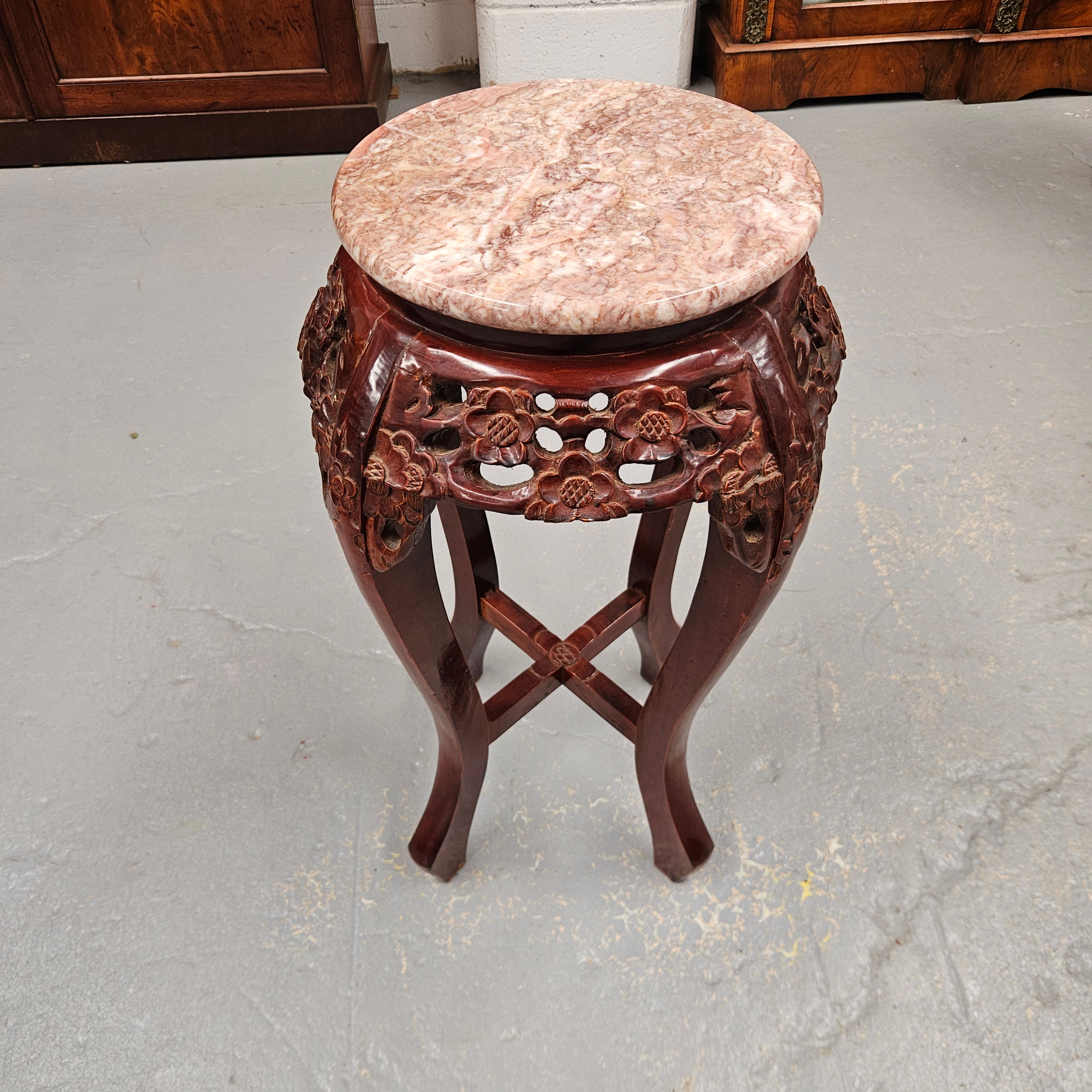 Vintage Marble Top Chinese Pedestal