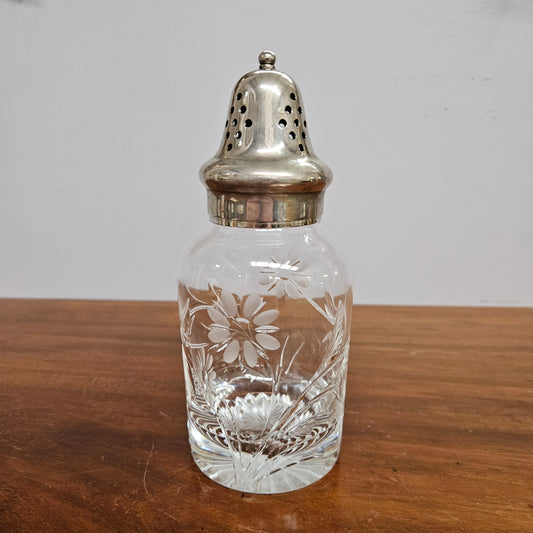 Vintage "Stuart" Cut Crystal & Silver Plated Sugar Shaker