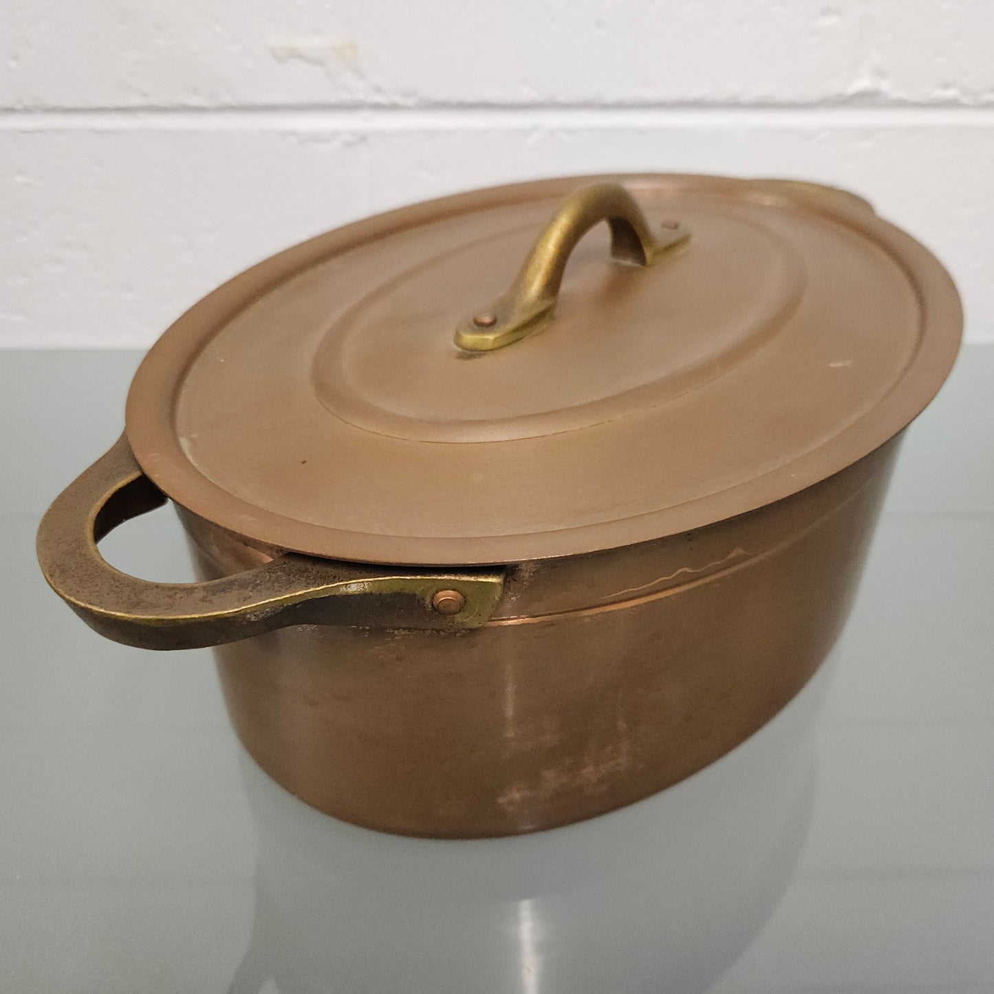 Antique Large Brass Handled & Copper Tin Lined Pot