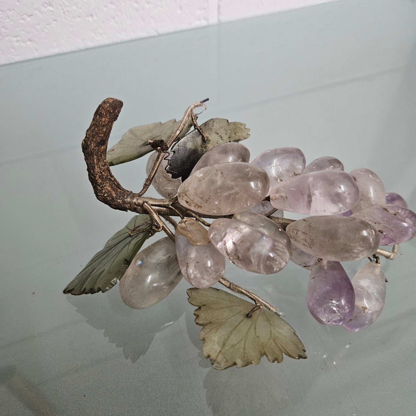 Vintage Cluster Of Amethyst & Jade Grapes & Leaves