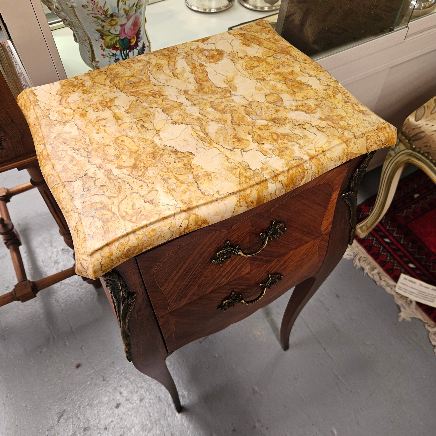 Louis XV Style Marble Top Bedside Table