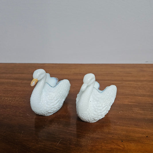 Vintage Pair of Milk Glass Swan Trinket Dishes