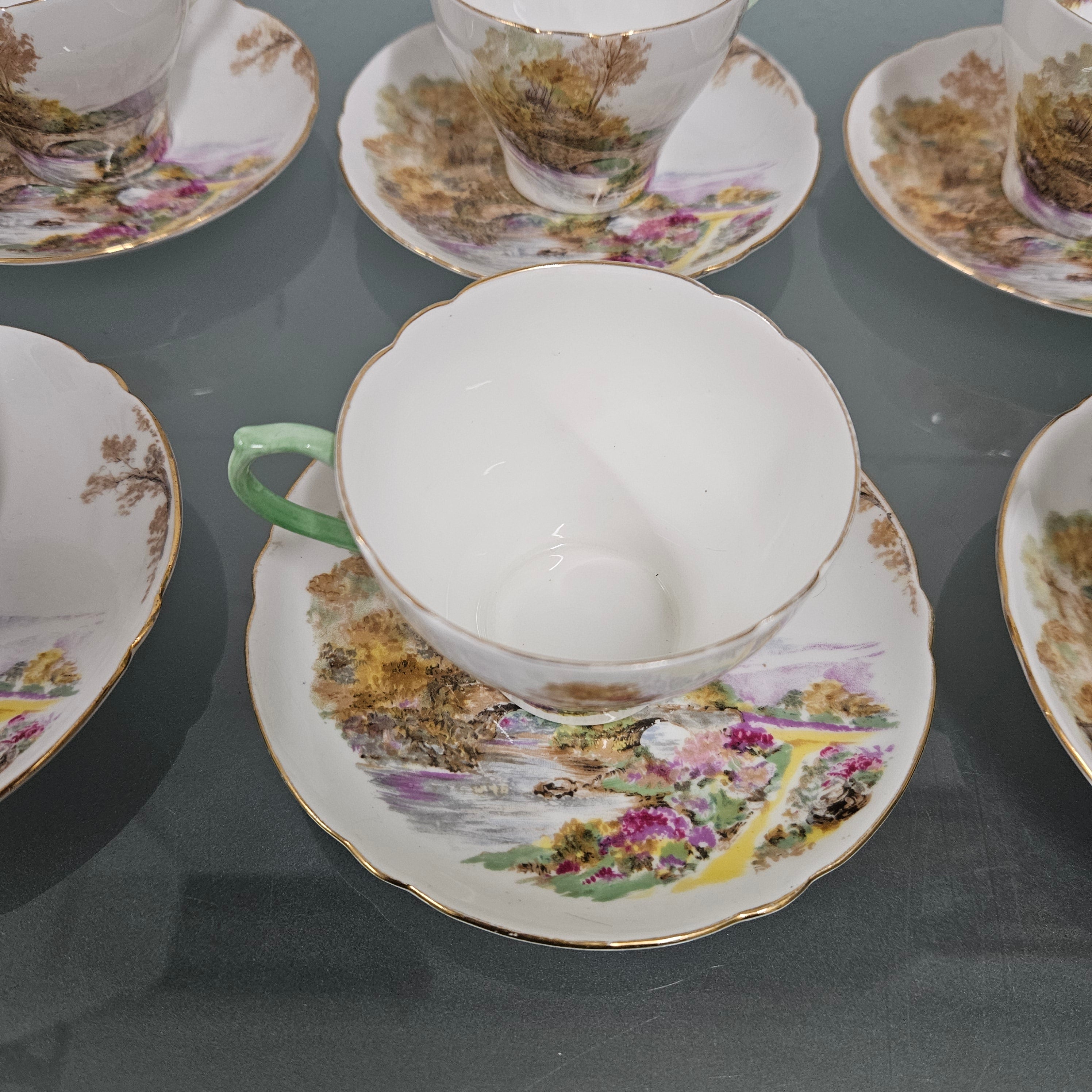 'Heather' Set of Six Shelley Coffee Cup & Saucers | Antique & Vintage | Moonee Ponds Antiques | Australia Wide Delivery
