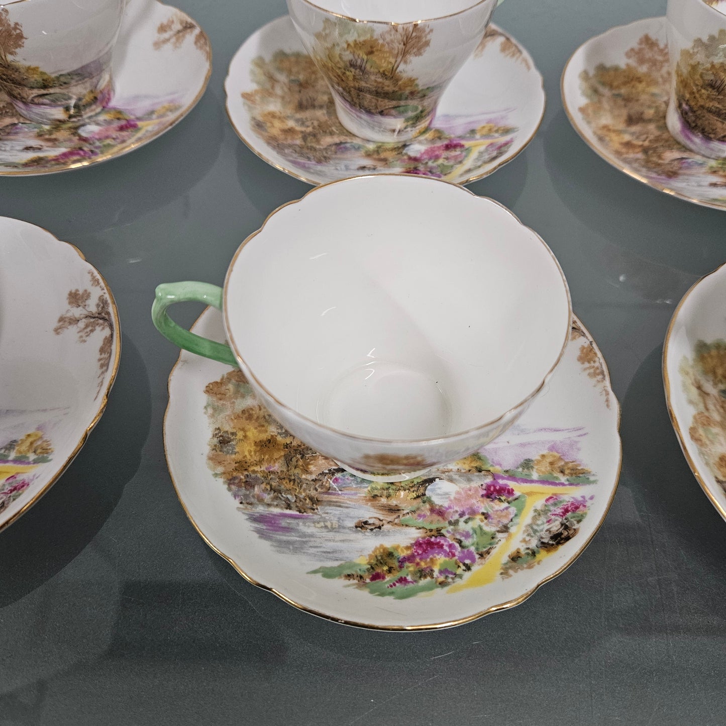 'Heather' Set of Six Shelley Coffee Cup & Saucers