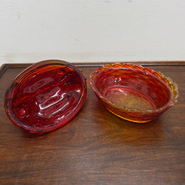 Vintage Amberina Glass Hen on Nest