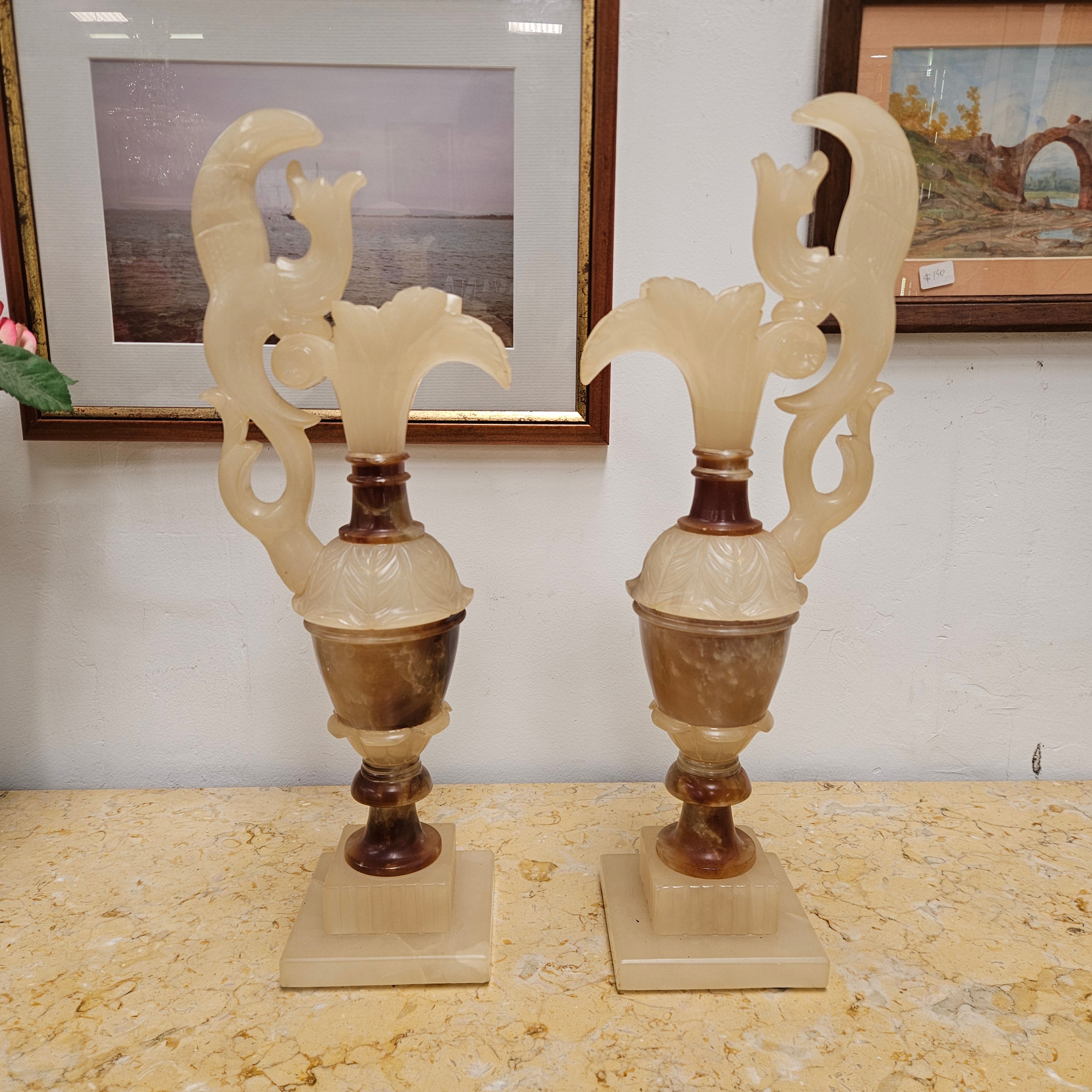 Antique Pair of Alabaster Urns