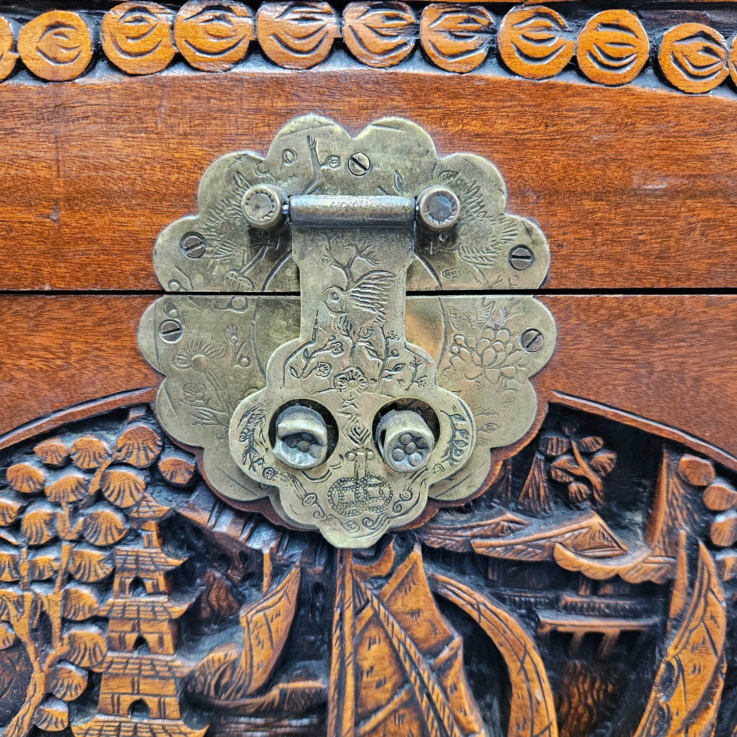 Oriental Carved Camphor Wood Chest