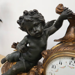 French Cherub Gilt & Marble Mantle Clock