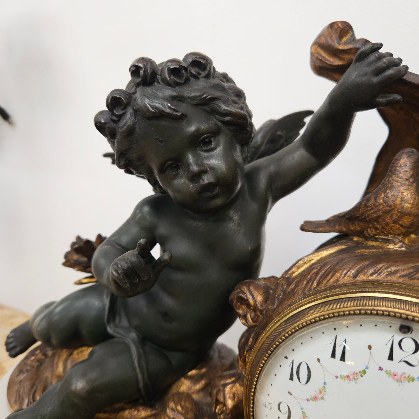 French Cherub Gilt & Marble Mantle Clock