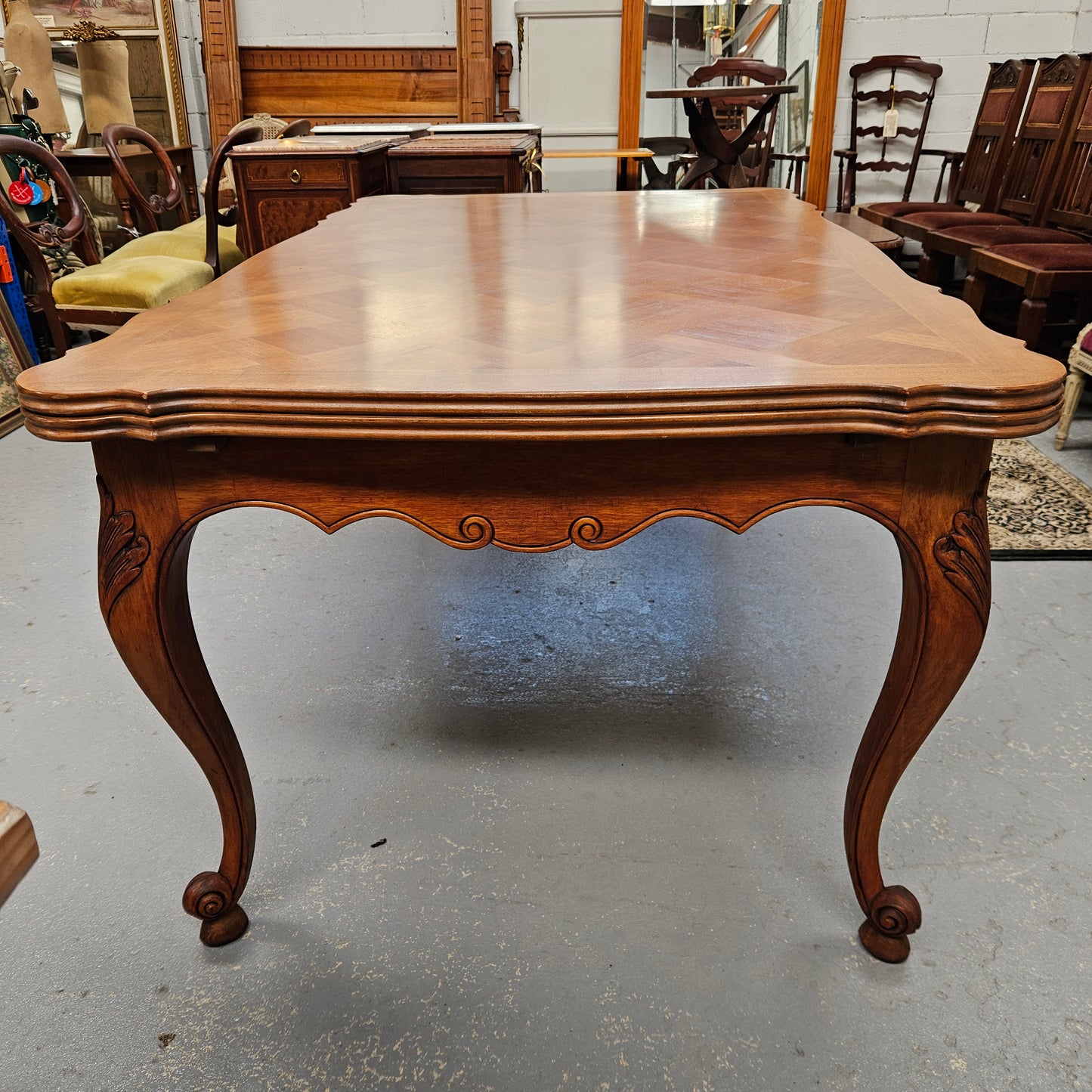 Louis XV Style Walnut Parquetry Top Extension Table
