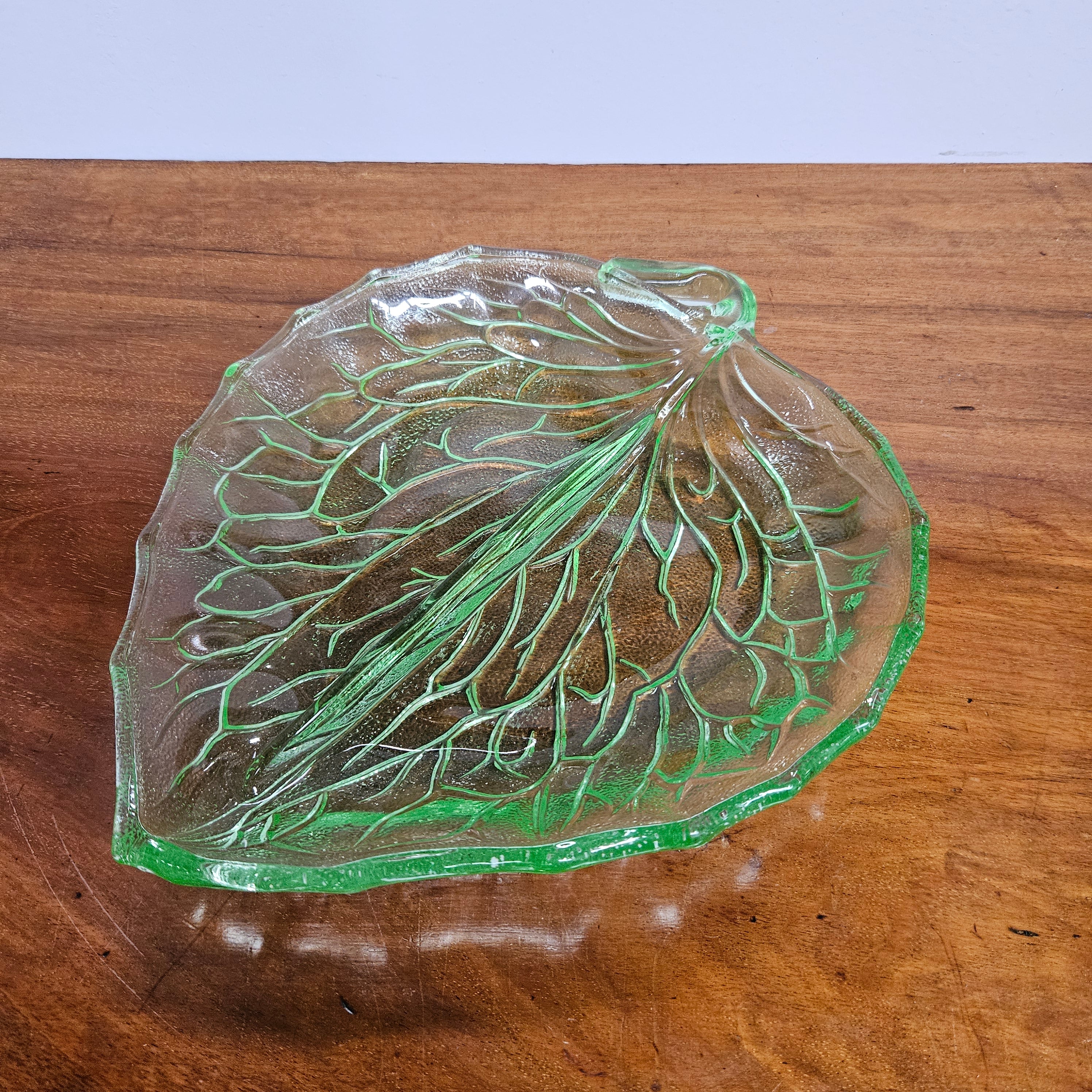 Vintage Bagley Uranium Green Glass Leaf Dish | Antique & Vintage | Moonee Ponds Antiques | Australia Wide Delivery