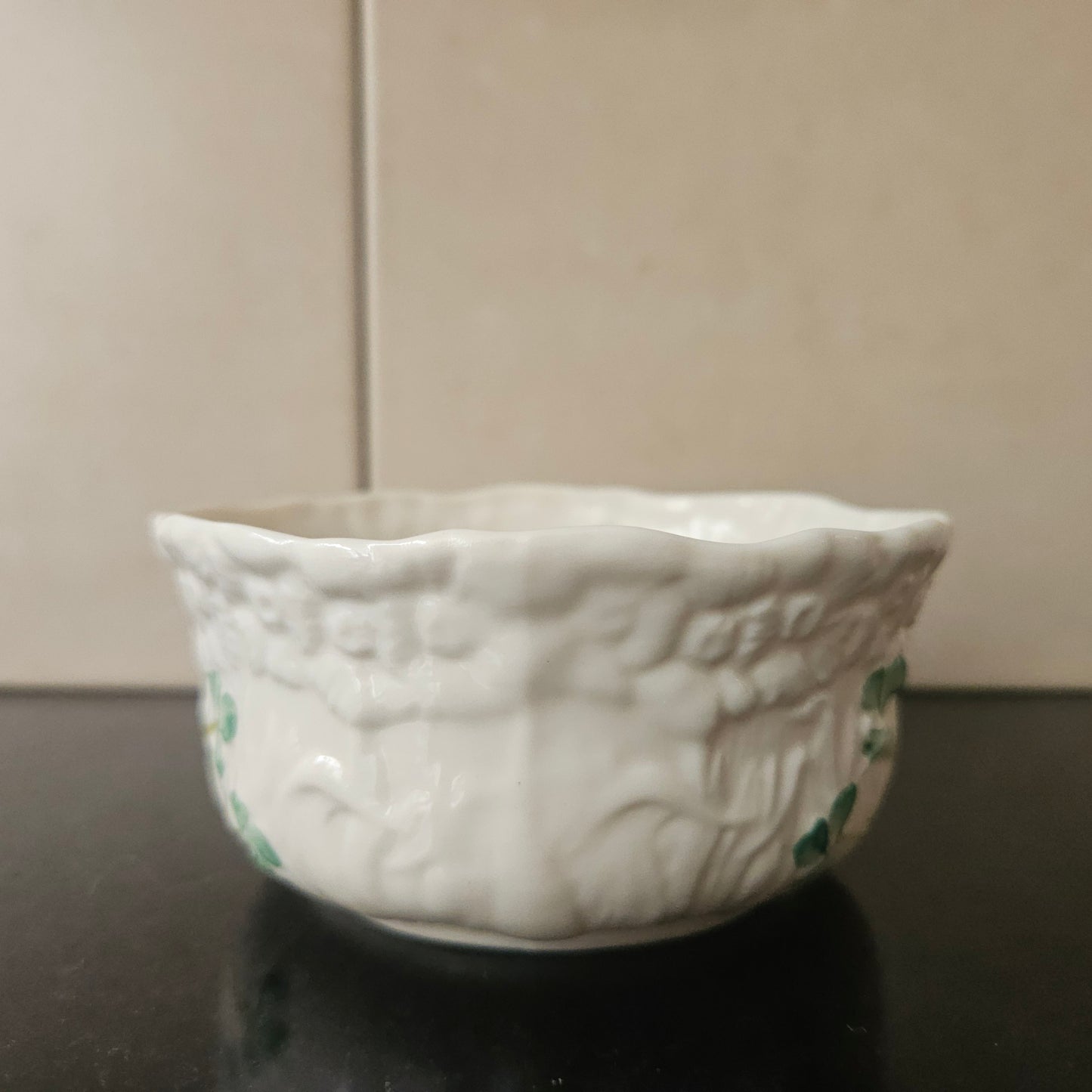 Belleek Bowl With Shamrock Pattern