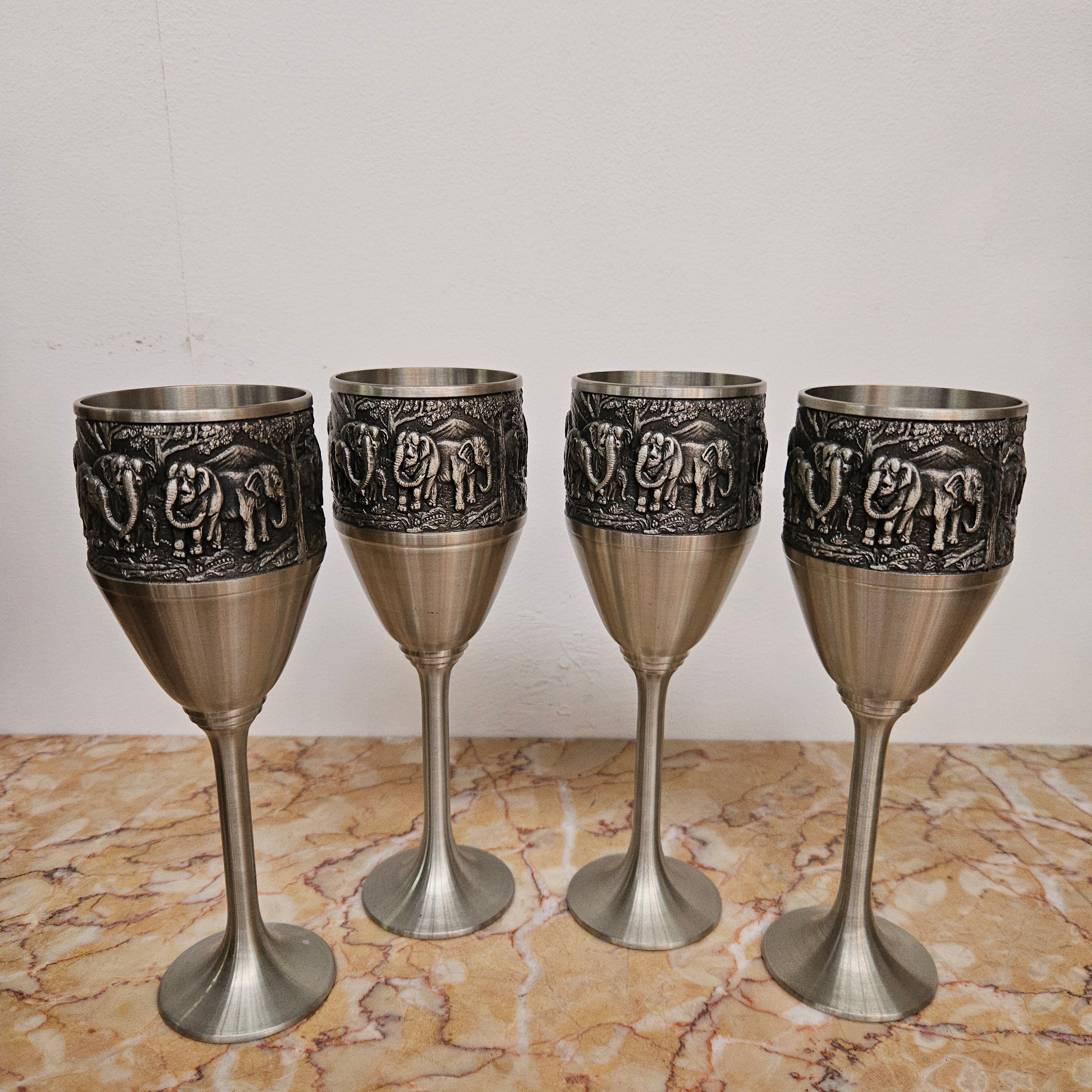 Vintage Pewter Elephants Goblets Set of Four | Antique & Vintage | Moonee Ponds Antiques | Australia Wide Delivery