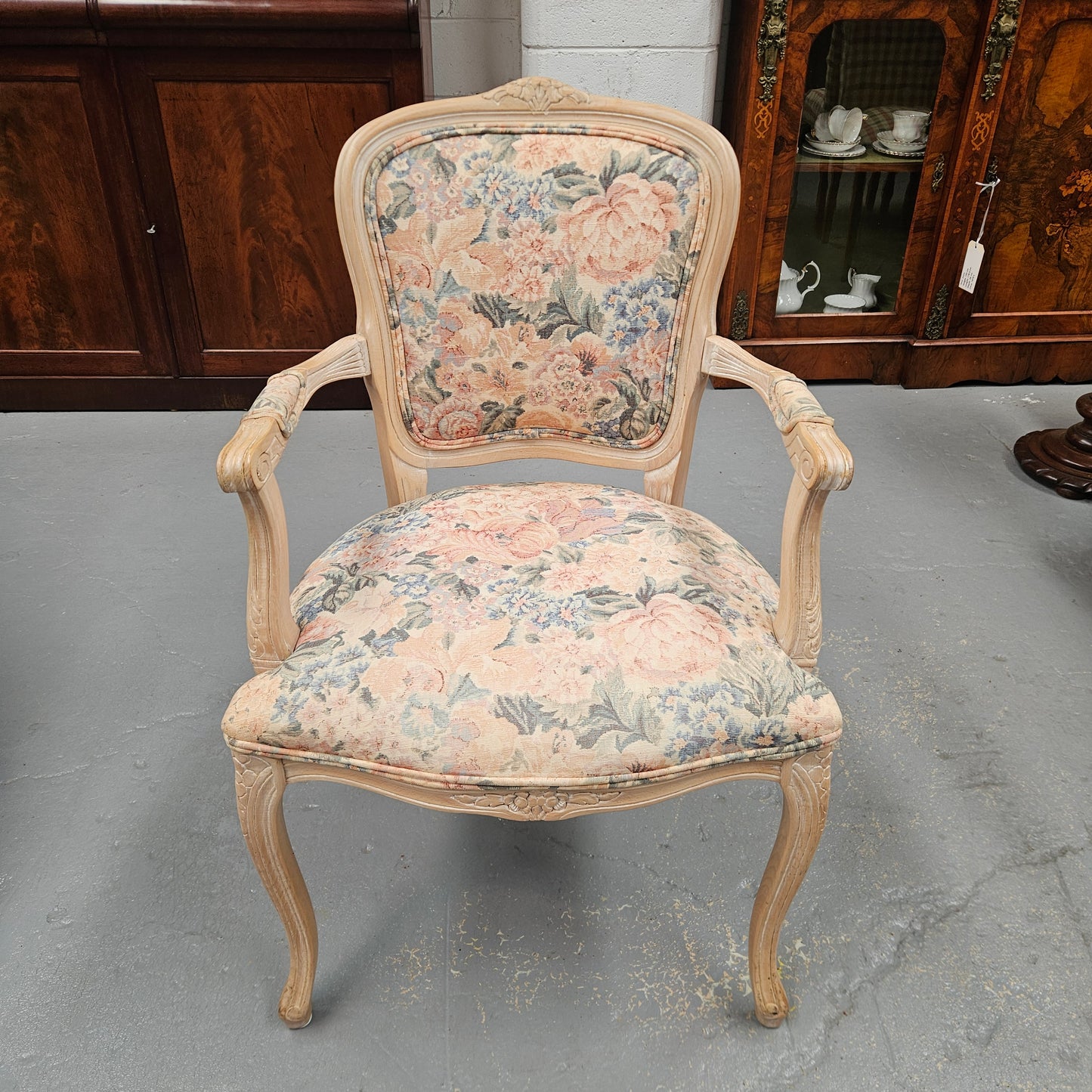 Vintage Whitewash Provincial Style Armchair