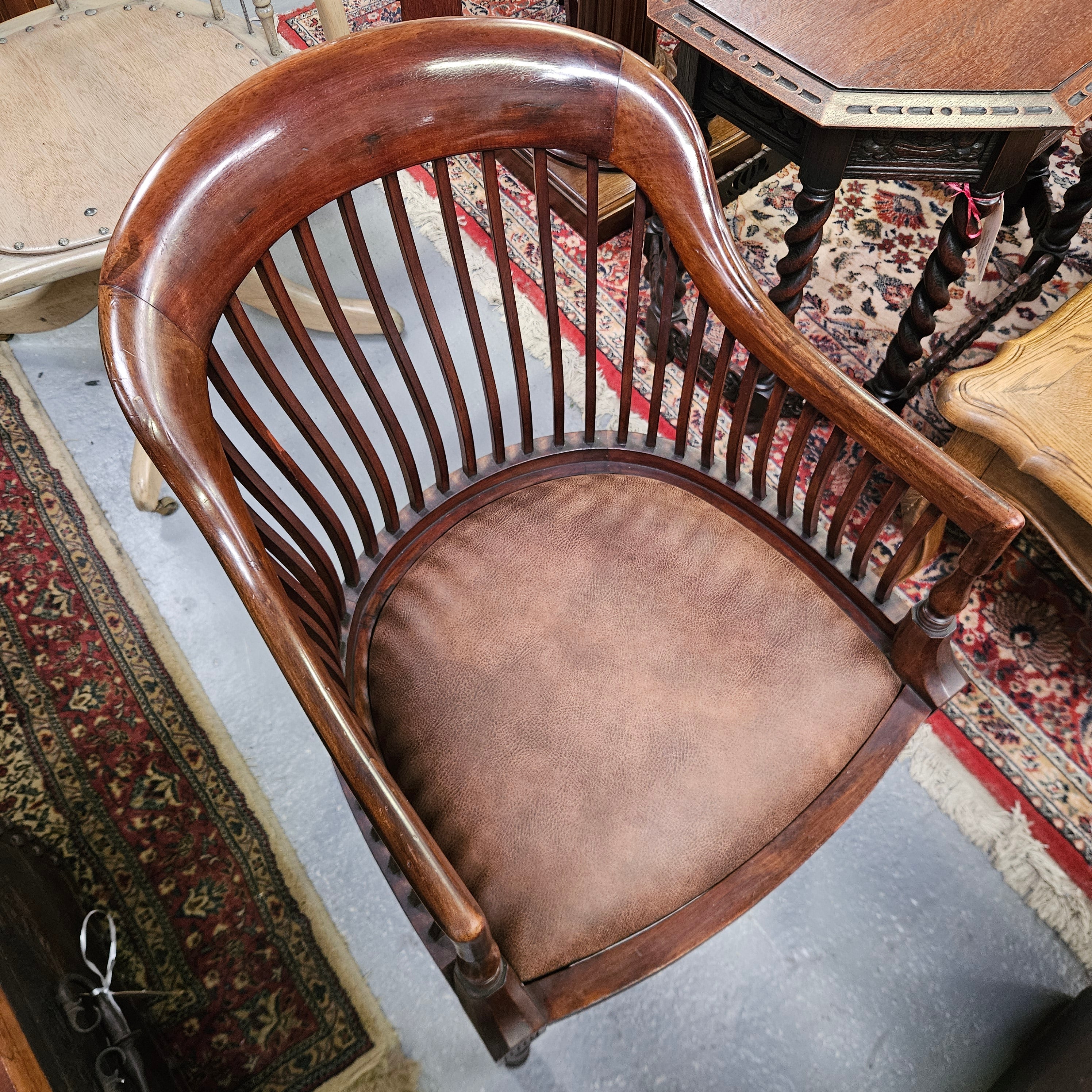 Late Edwardian Leather & Mahogany Tub Chair | Antique & Vintage | Moonee Ponds Antiques | Australia Wide