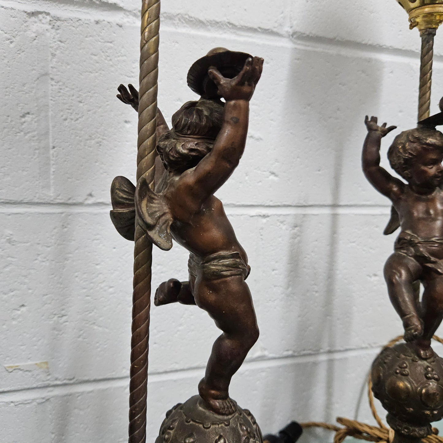 Antique Pair of Decorative Cherub Table Lamps