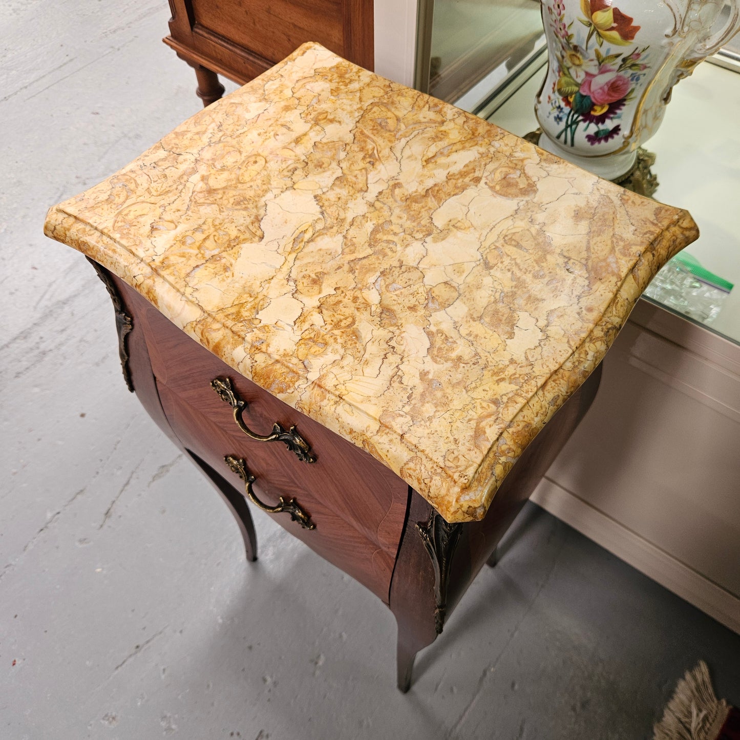 Louis XV Style Marble Top Bedside Table