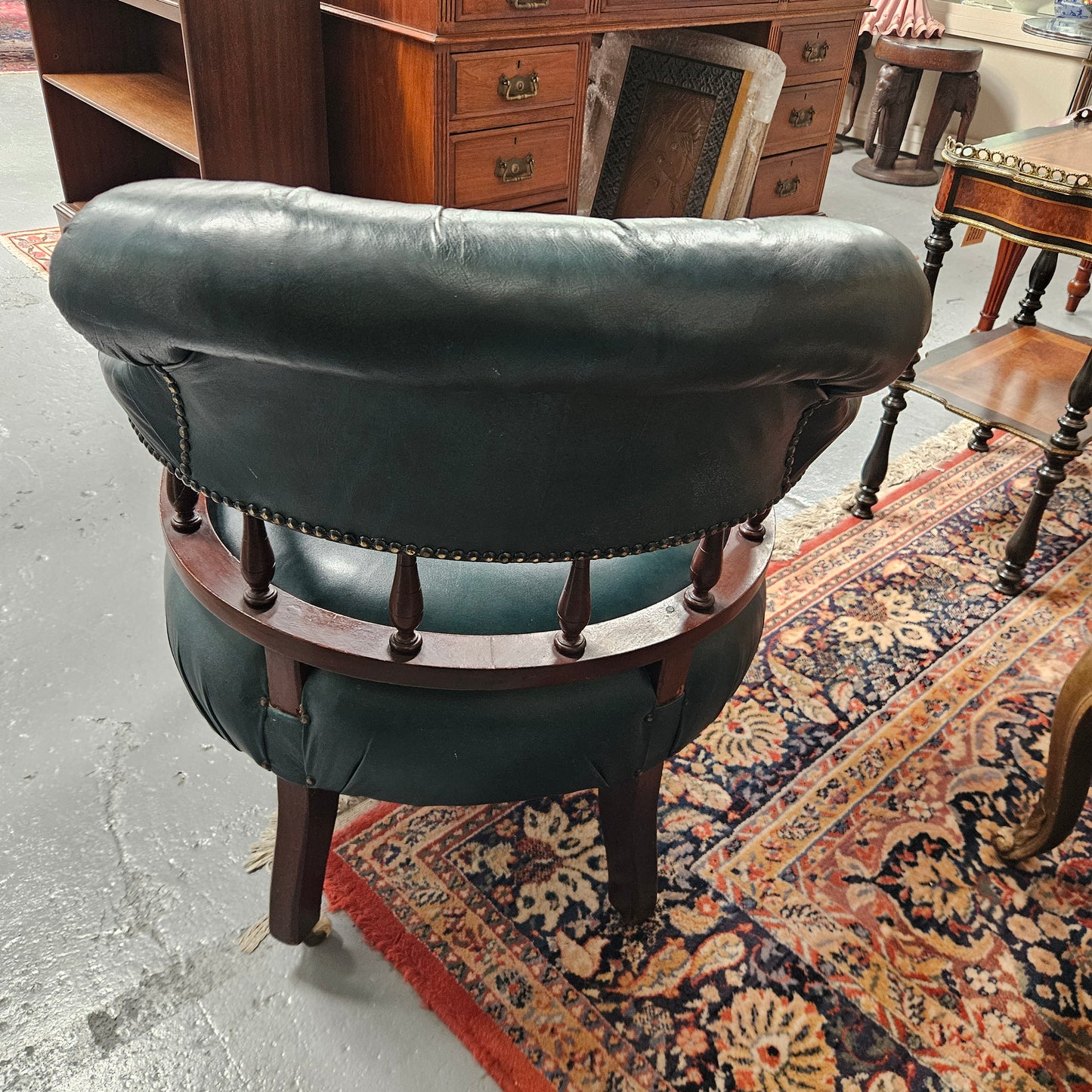 Antique Mahogany Leather Upholstered Captain / Office Chair