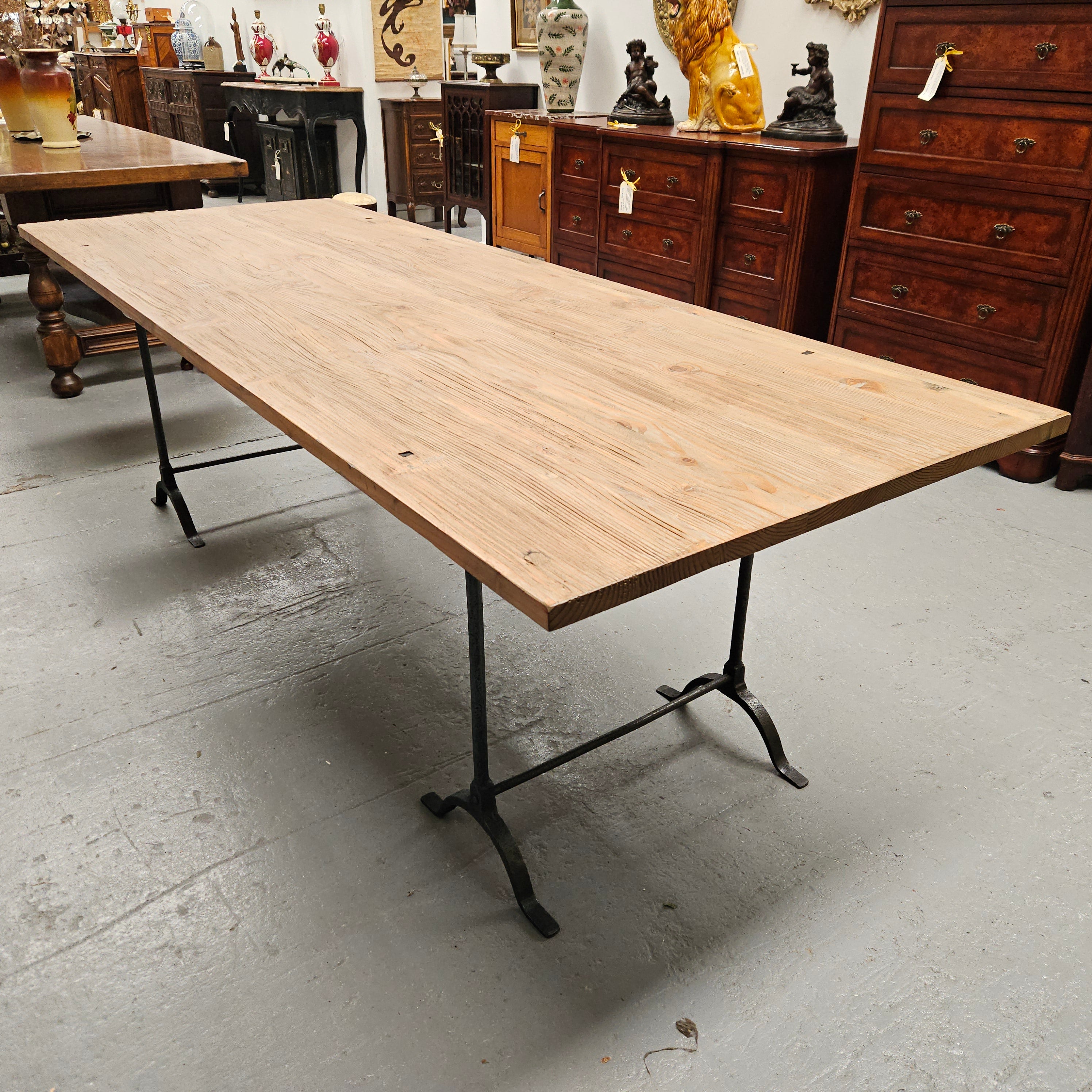 Trestle Dining Table With Reclaimed Elm Top And Antique Wishbone Industrial Iron Legs | Antique & Vintage | Moonee Ponds Antiques | Australia Wide Delivery