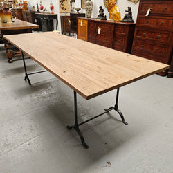 Trestle Dining Table With Reclaimed Elm Top And Antique Wishbone Industrial Iron Legs | Antique & Vintage | Moonee Ponds Antiques | Australia Wide Delivery