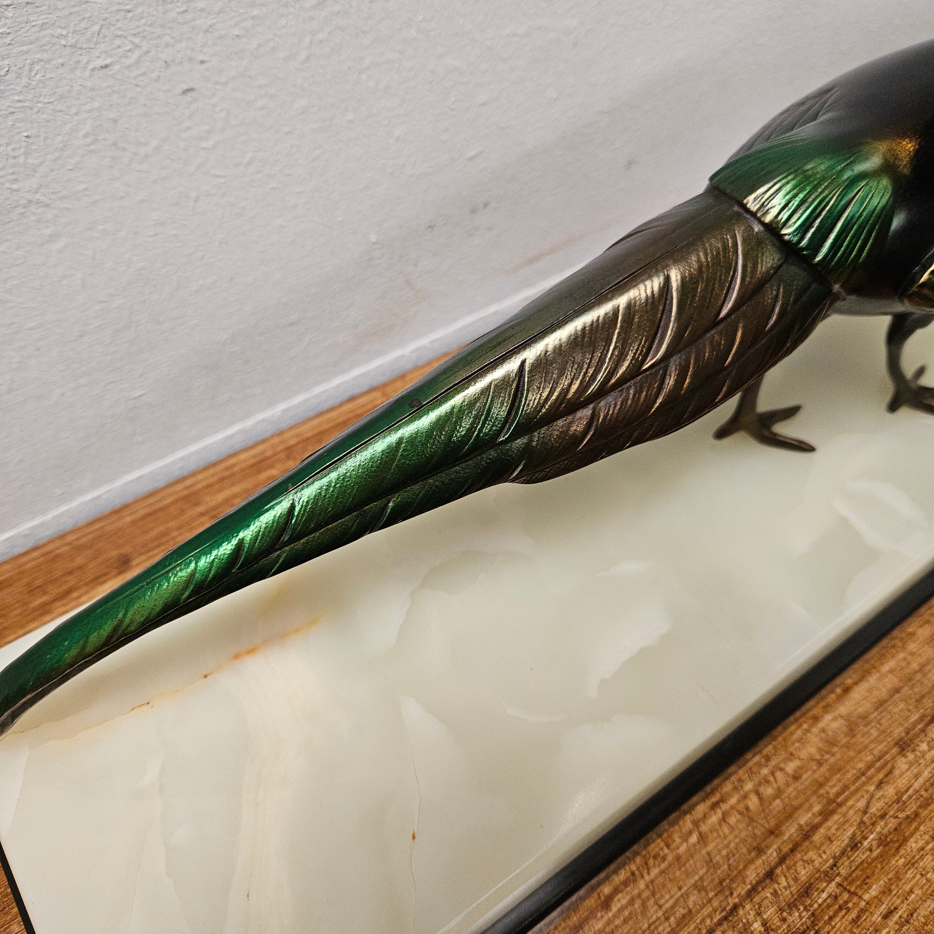 French Art Deco Pair Of Spelter Pheasants On A Marble Plinth | Antique & Vintage | Moonee Ponds Antiques | Australia Wide Delivery