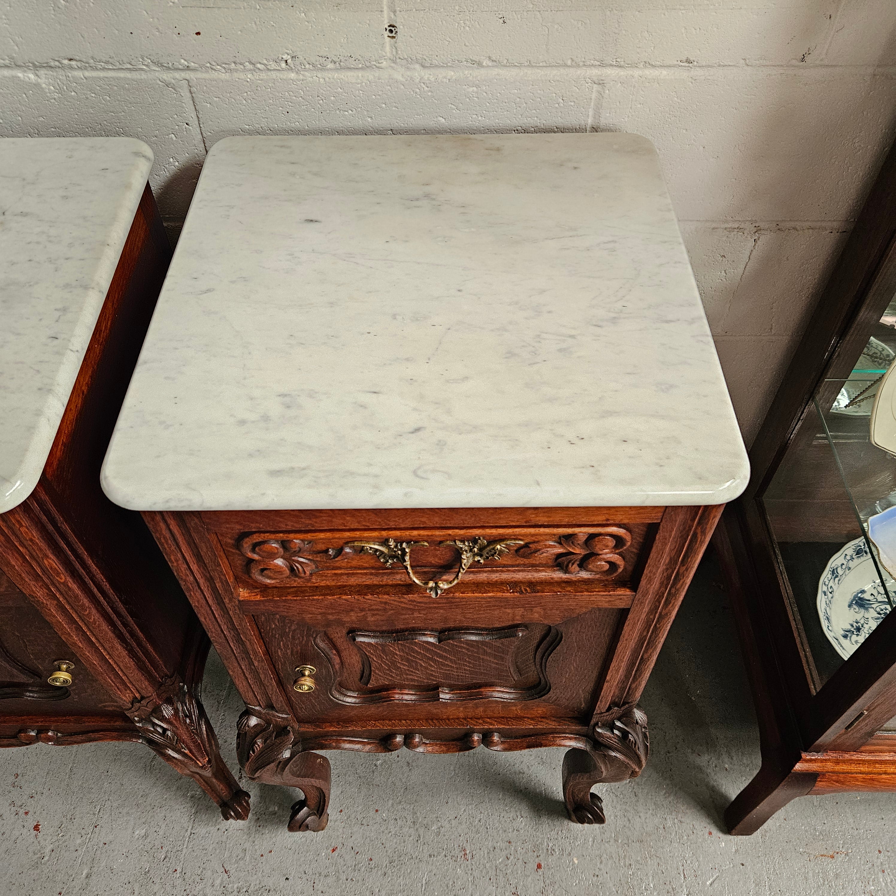 Pair of Louis XV Style White Marble Top Bedside Cabinets | Antique & Vintage | Moonee Ponds Antiques | Australia Wide Delivery