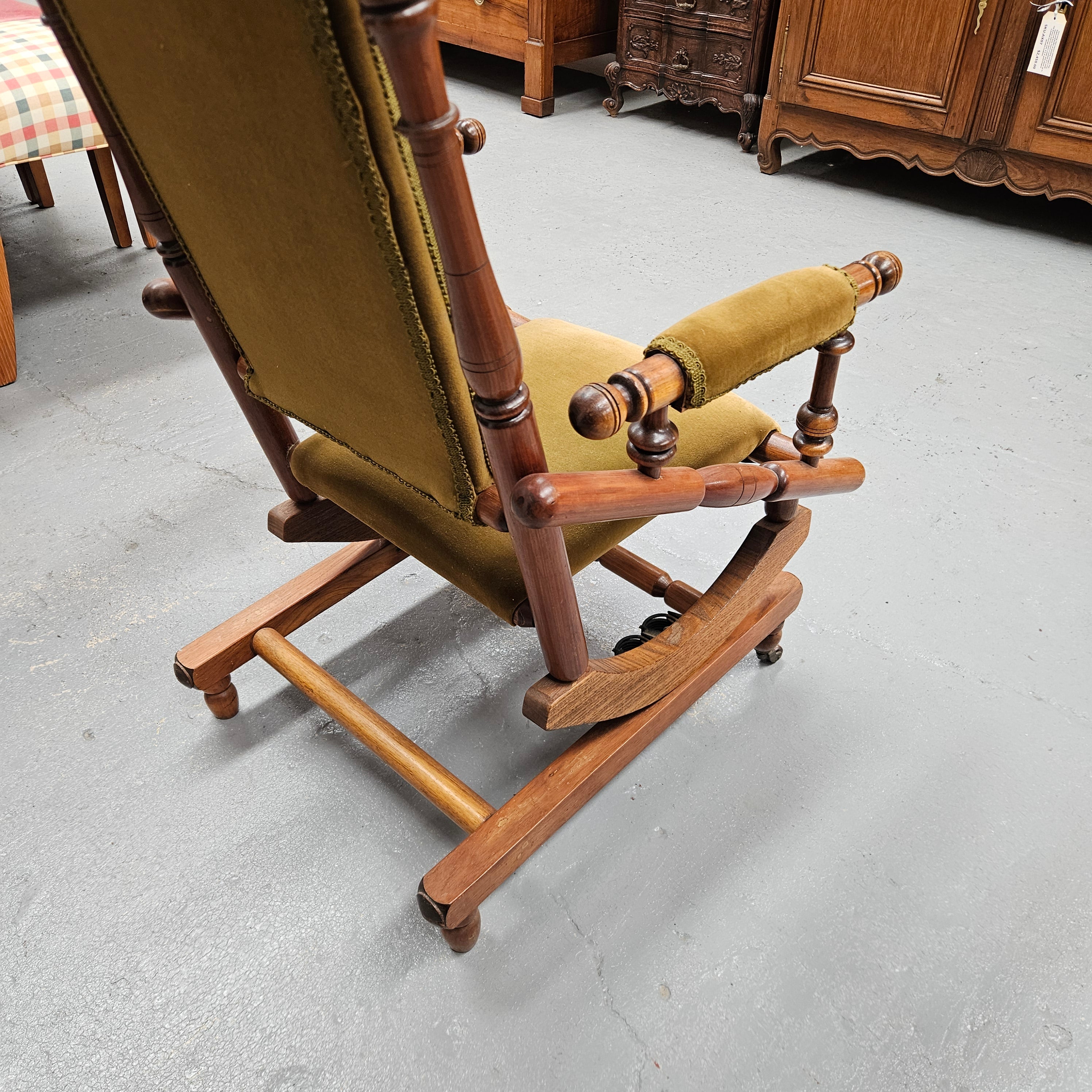 Edwardian Walnut Upholstered Rocking Chair | Antique & Vintage | Moonee Ponds Antiques | Australia Wide Delivery