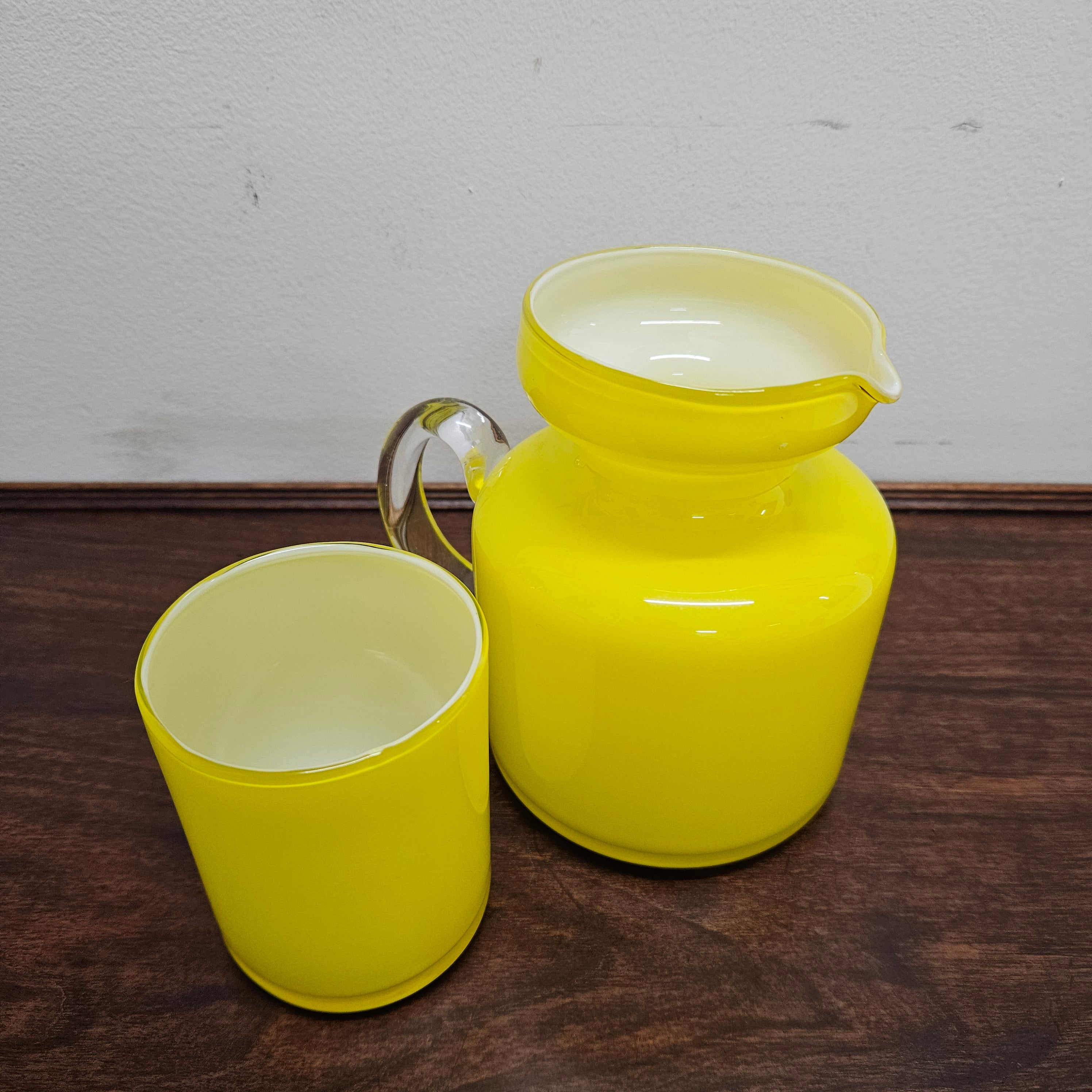 Vintage Yellow Blown Glass Jug and Glass Cup | Antique & Vintage | Moonee Ponds Antiques | Australia Wide Delivery