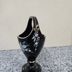 Victorian Enamel Black Glass Basket Vase | Antique & Vintage | Moonee Ponds Antiques | Australia Wide Delivery