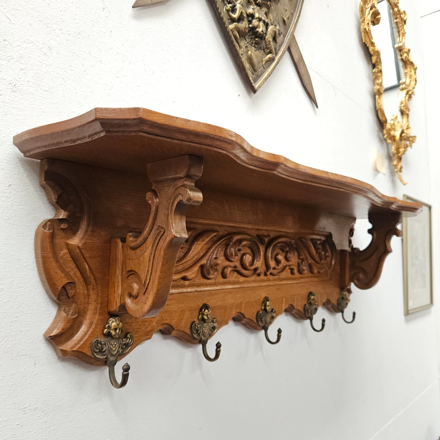 French Oak Wall Carved Coat/Hat Rack