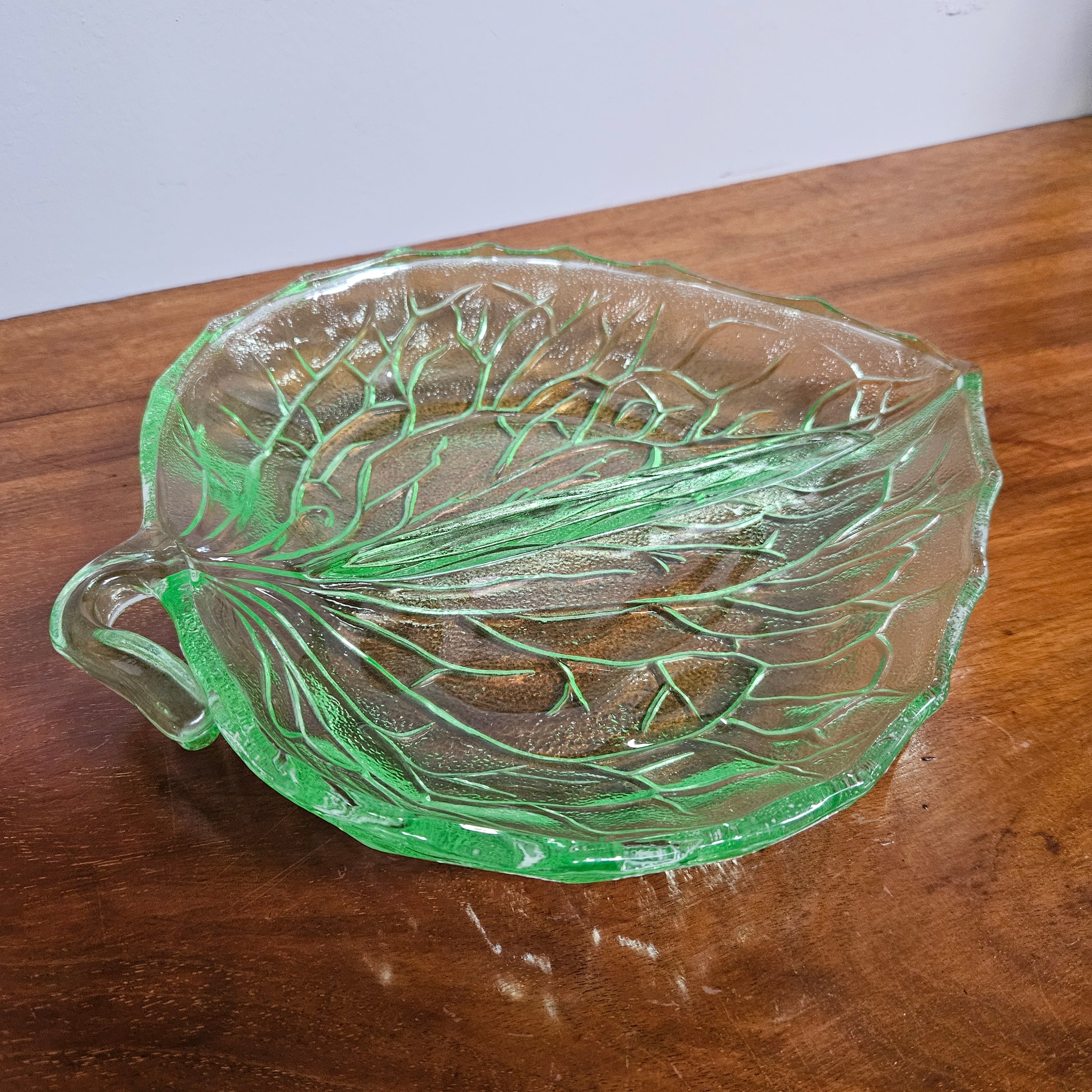 Vintage Bagley Uranium Green Glass Leaf Dish | Antique & Vintage | Moonee Ponds Antiques | Australia Wide Delivery