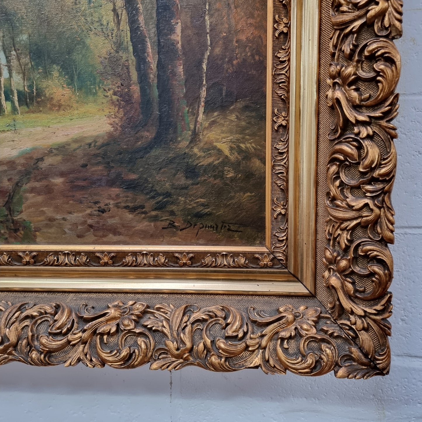 Sourced from France Signed Oil on Canvas Country Tree Scene In Ornate Gilt Frame