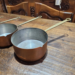 Set of Five French Copper Saucepans With Pouring Spout | Antique & Vintage | Moonee Ponds Antiques | Australia Wide Delivery