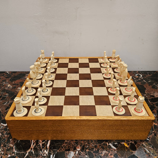 Antique Carved & Stained Ivory Chess Set