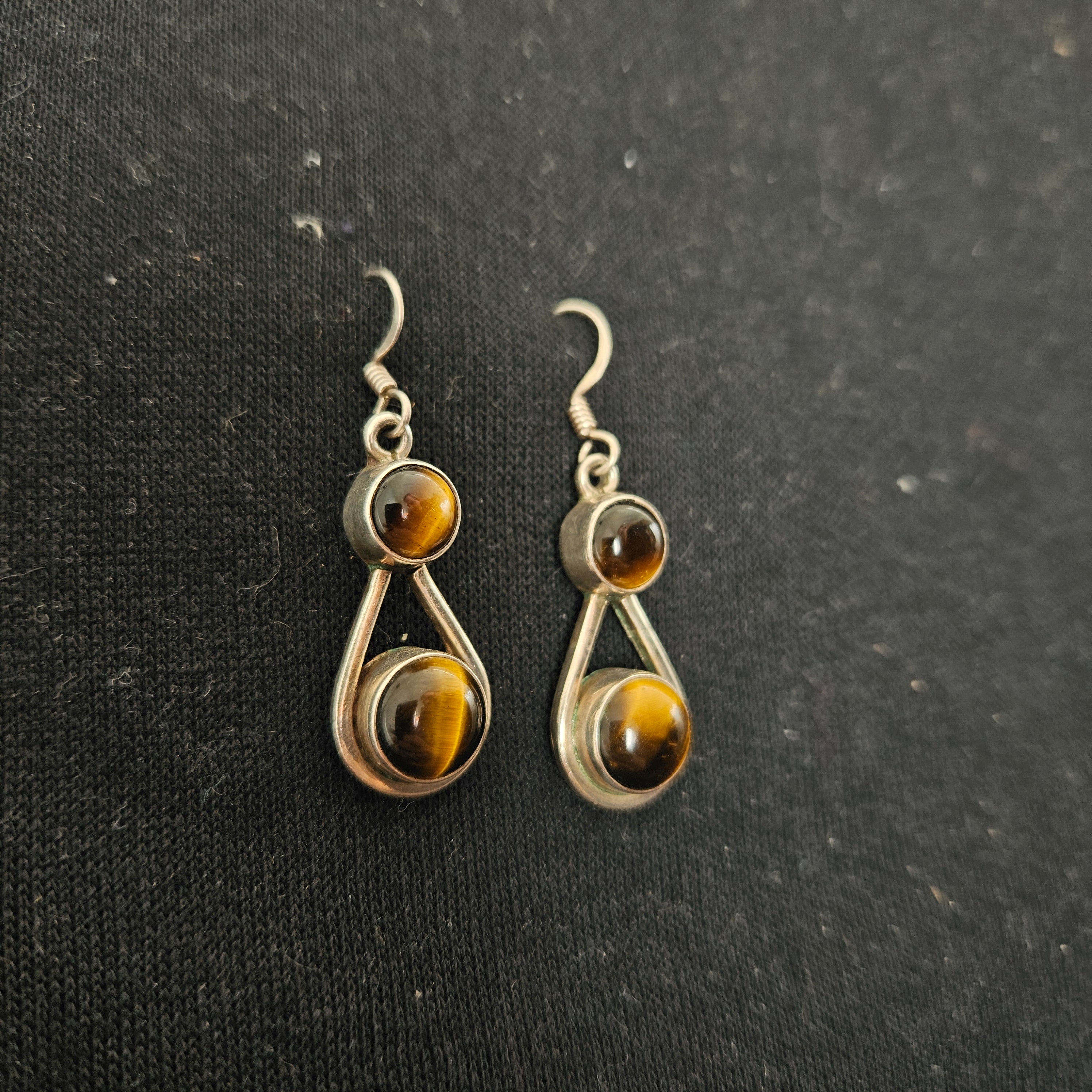 Sterling Silver & Double Drop Tiger Eye Earrings