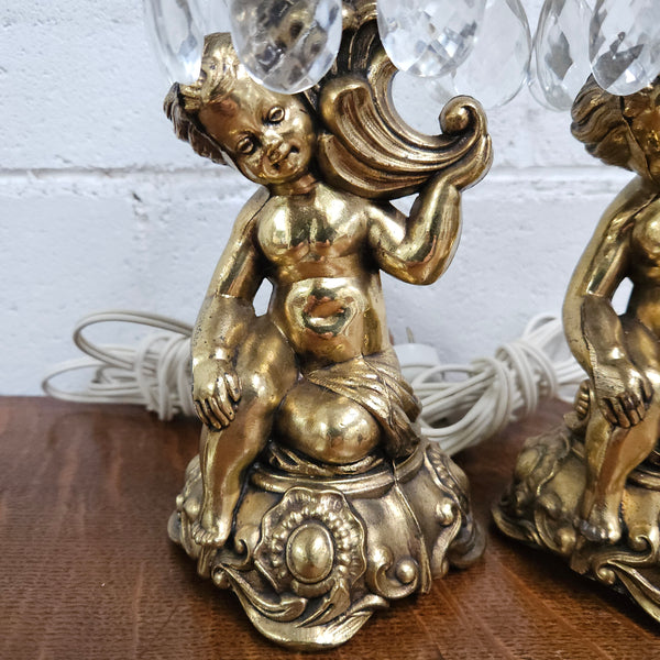 Pair of Vintage Gilt Cherub Lamps