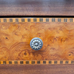 French Burr Walnut & Walnut Marble Top Side Cabinet