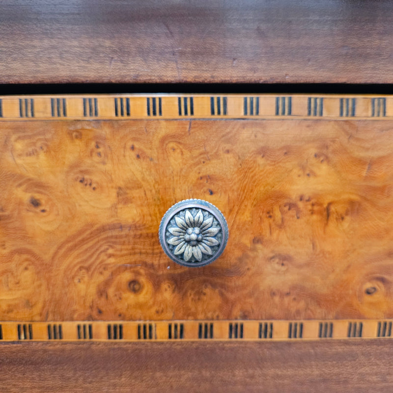 French Burr Walnut & Walnut Marble Top Side Cabinet