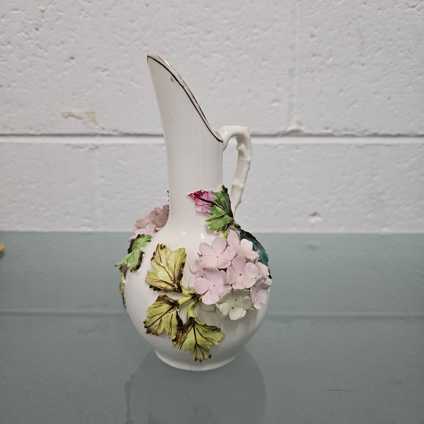 Antique Vase / Jug With Applied Floral Decoration