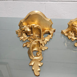 Pair Of Gilt & Wood Carved Wall Shelf Brackets