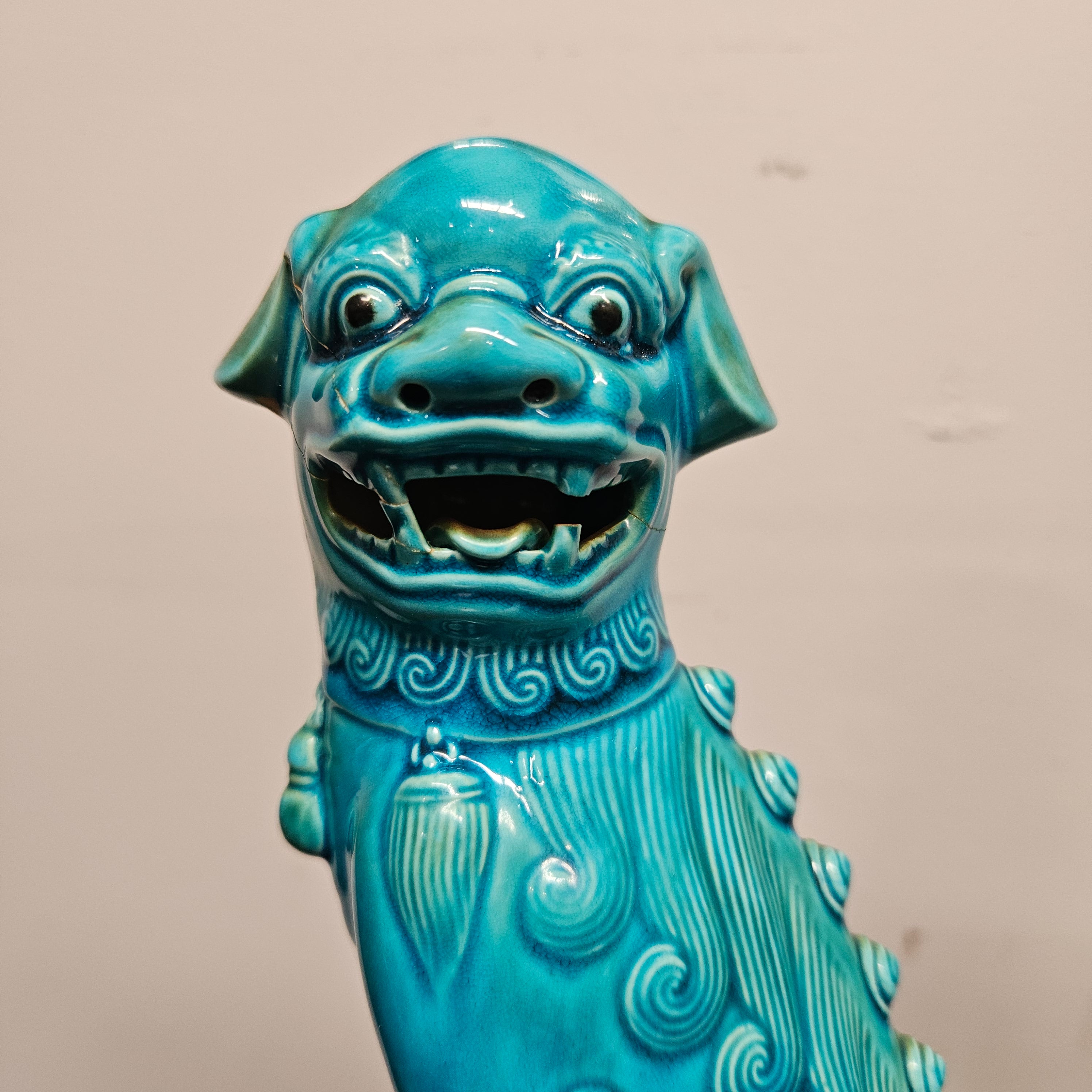 Pair of Vintage Chinese Turquoise Glazed Guardian Foo Dogs