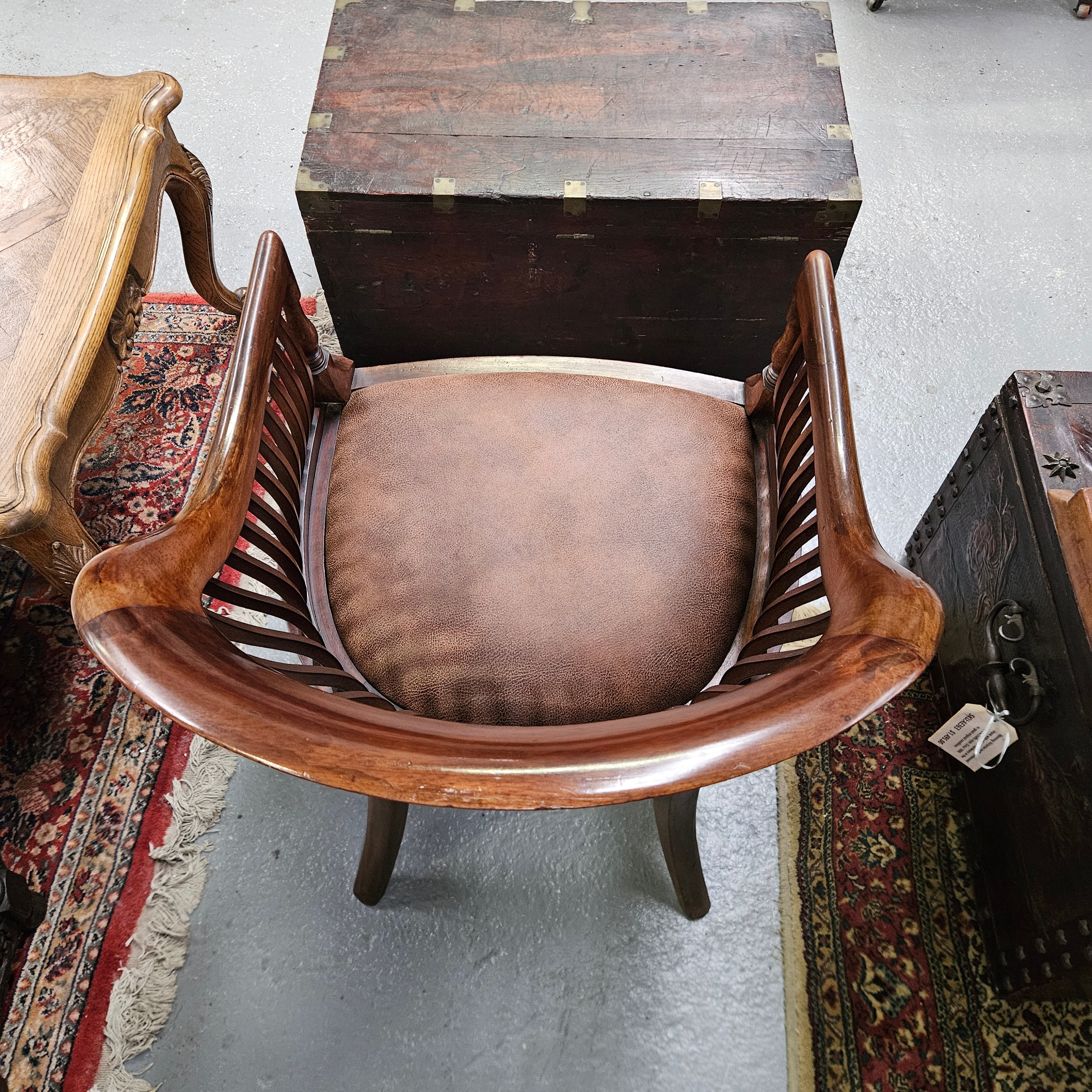 Late Edwardian Leather & Mahogany Tub Chair | Antique & Vintage | Moonee Ponds Antiques | Australia Wide