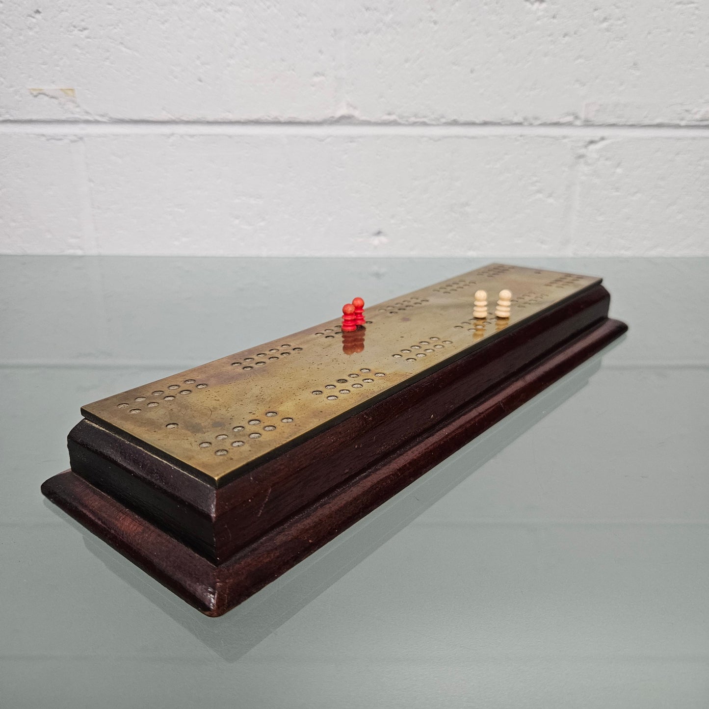 Vintage Brass & Timber Cribbage Board