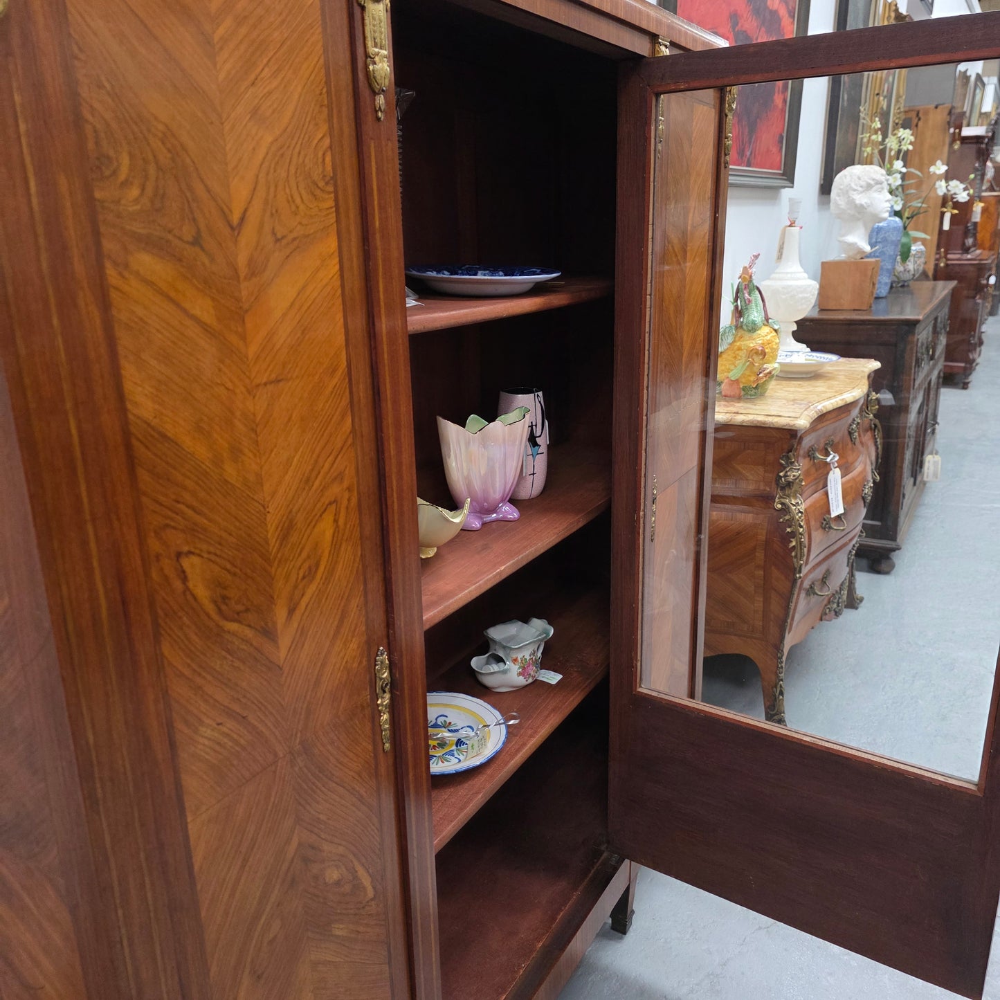 French Walnut Louis 16th Bookcase With Inlay & Ormolu