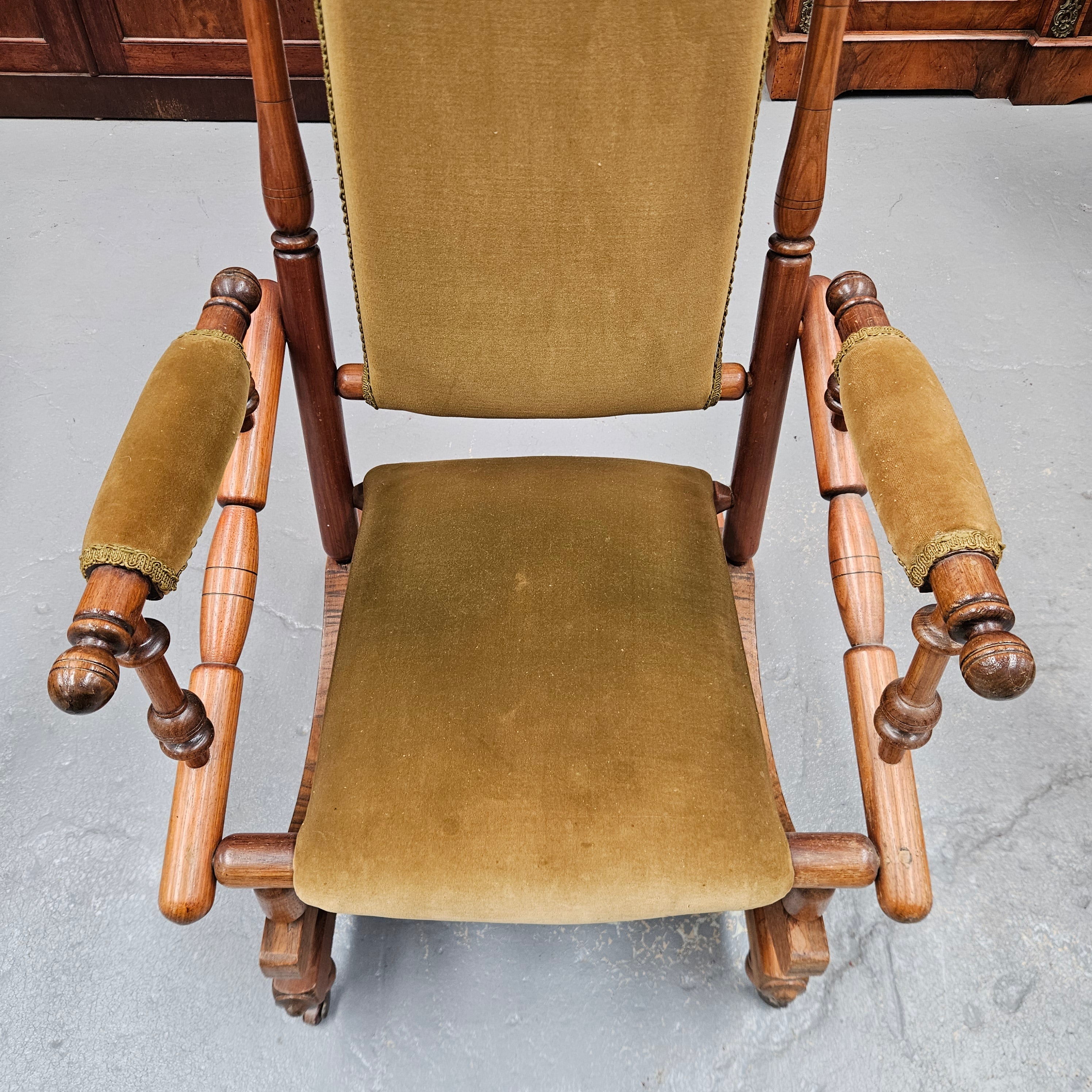 Edwardian Walnut Upholstered Rocking Chair | Antique & Vintage | Moonee Ponds Antiques | Australia Wide Delivery