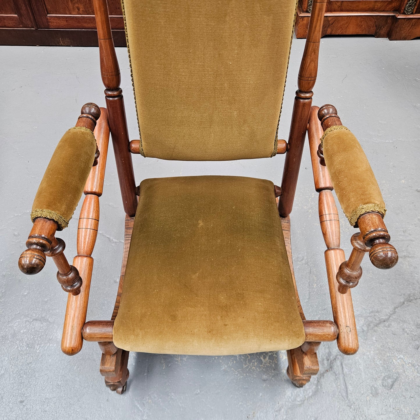 Edwardian Walnut Upholstered Rocking Chair